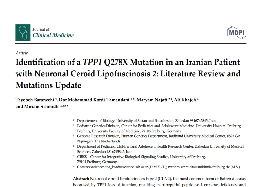 Identification of a TPP1 Q278X Mutation in an Iranian Patient  with Neuronal Ceroid Lipofuscinosis 2: ...